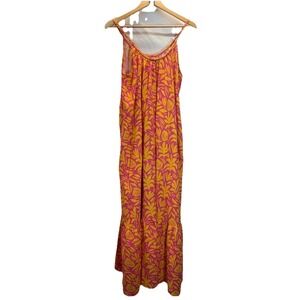 Palms Away scoop neck floral pink oversized tiered Maxi Dress Farm Rio vibes MED